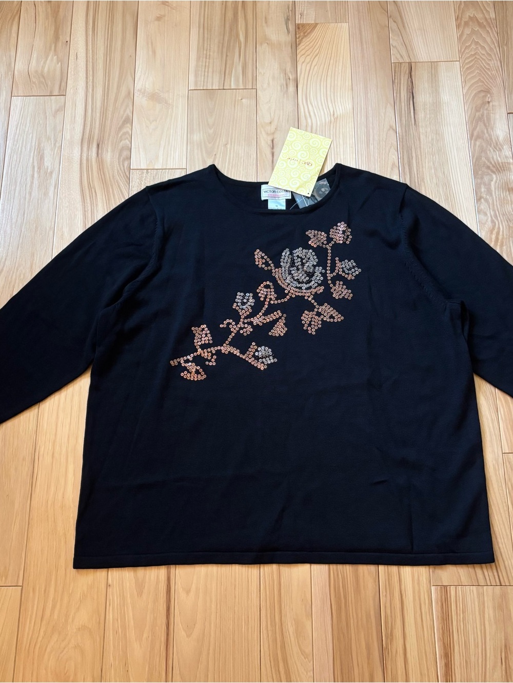 NEW Victor Costa Occasion Black Sequin Floral Embellished Sweater